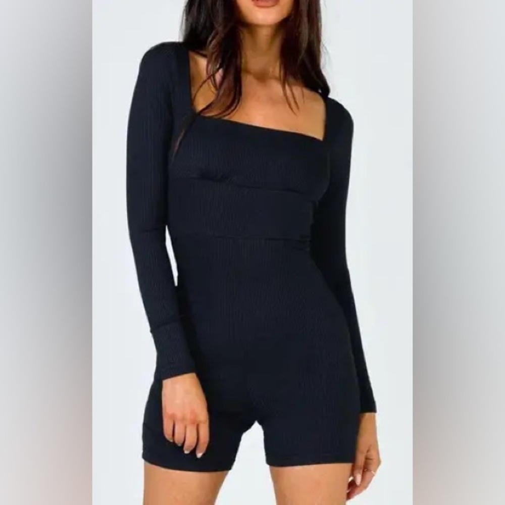 Princess Polly Black Ribbed Romper